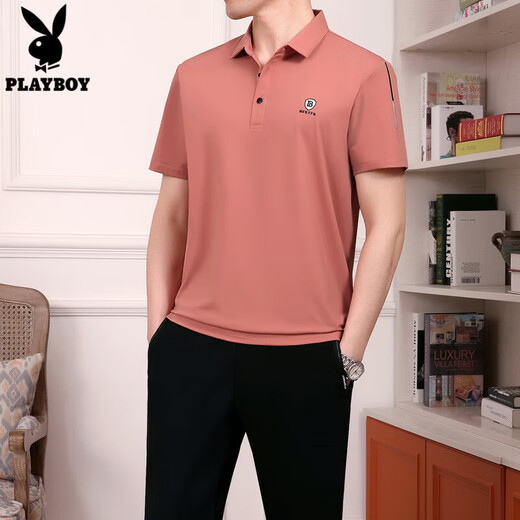 花花公子（PLAYBOY OUTDOOR）冰丝t恤男士套装夏季薄款休闲男装运动服中年短袖男父亲节爸爸装 755蓝色 2XL建议140斤---160斤T恤+裤子