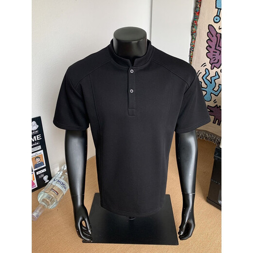 
Light gray deconstructed Henry neck polo shirt men's summer American trendy short-sleeved T-shirt for men's handsome versatile top light gray L