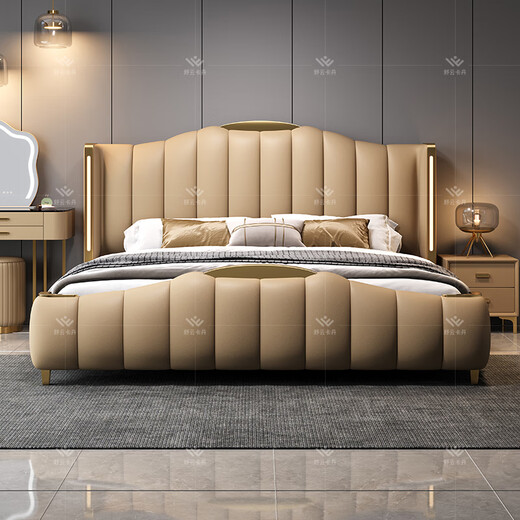 Shuyun Cardan leather bed double bed 2 meters 2.2 meters Italian light luxury master bedroom king bed 1.8 meters x 2 meters storage high-end large bed frame structure silent bed board 1.5*2m Napa leather bed + five-star latex spring mattress + 1 cabinet