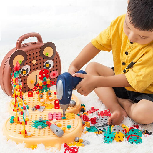 Minghuitong Children's's Toys Repoval Repair toolbox toolbox Réparation Table du joueur Assemblage de la maison Jouet Electric 203-Piece Bear Portable Toolbox