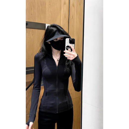 Yusenyi Black Slim Yoga Wear Jacket Women's Waist Fitness Cycling Wear Sports Tight Top Sun Protection Clothing Women's New Style Black S _Recommended 75-95Jin Jin is equal to 0.5 kg