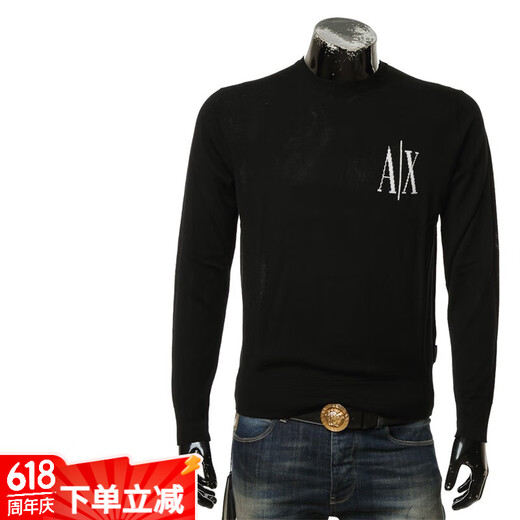 Armani Axe Autumn e Invierno Pure Wool Pure Warm Round Neck Suéter 8nzm4r ZM8AZ Negro 1200 2XL