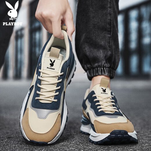 Playboy (PLAYBOY) shoes men's shoes 2025 autumn and winter dad shoes men's thick-soled fashion sports running shoes Khaki 42