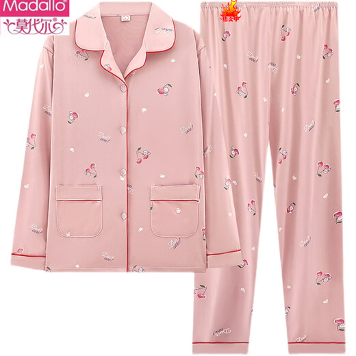 莫代尔纯棉睡衣女春秋长袖家居服套装全棉中老年妈妈宽松加大码加肥外穿 6636红色【短-袖+长裤】女款 XL 【110-130斤】