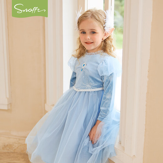 Snuffy Girls Elsa Princess Dress Autumn and Winter Baby Girl Birthday Dress Elsa Dress Warm and Includes Cloak Ice Blue 100