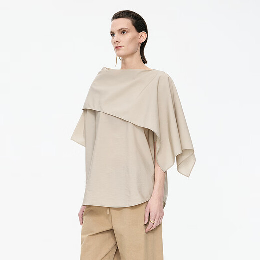 JNBY shopping mall same style 25 autumn new shirt straight loose scarf collar 5P8213900 212/light gray khaki M