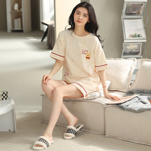 红豆2024年新款睡衣女夏纯棉短袖短裤春秋款夏天夏款可外穿家居服套装 ZH-9859#短裤 L 码(100-120斤)