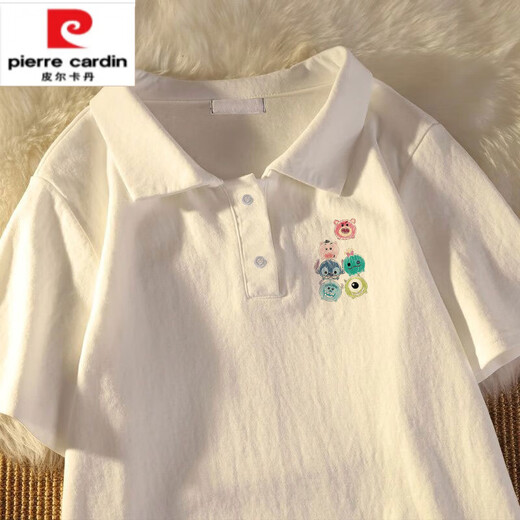 皮尔卡丹（pierre cardin）夏季新款POLO衫翻领个性白色纯棉t恤小清新学生百搭日常宽松女百 广州十三行[白色-6636小图]版 L 建议110-130斤