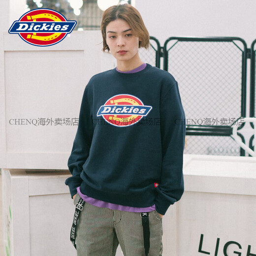 Dickies情侣款印花圆领卫衣套头潮牌男女同款宽松纯棉上衣 黑色12596 XS