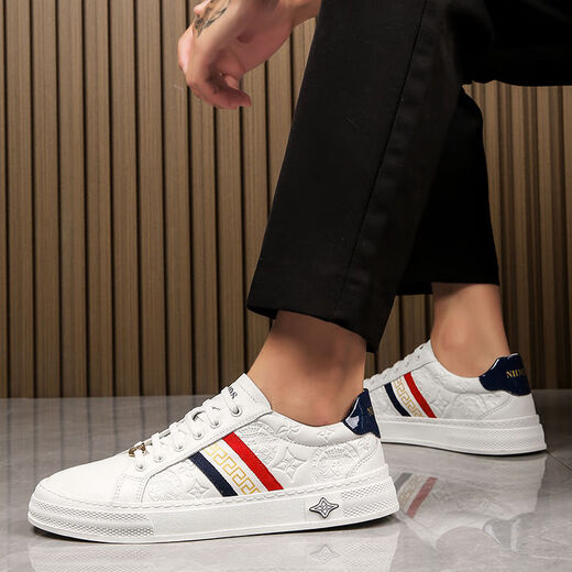 
Yuanle autumn Korean version soft sole breathable leather versatile trendy shoes for men fashion spring trendy sports shoes Reddy Pole M9922 white and green 44 Reddy Pole 44