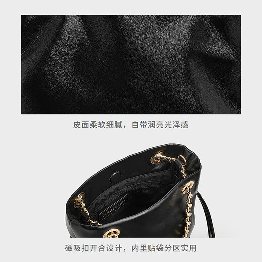 CHARLES/KEITH25 autumn new product soft drawstring simple chain lucky bag bag hand tote bag women's bag CK2-80151536 Black S