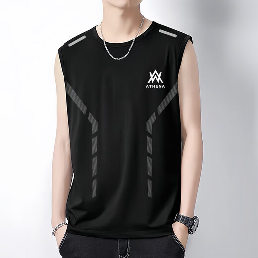 Sommer-Männereis-Seide Atmungsfreie Weste Sport Fitness Basis Hemd breites Schultertraining ärmellose T-Shirt Weste Schnelltrocknen wa schwarz [Schmetterlingsbalken-Weste] 2xl [Empfohlen 130-145 Jin [Jin gleich 0,5 kg]]