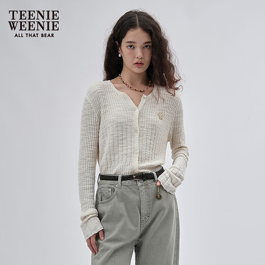 Teenie Weenie小熊女装2025年夏季新款薄款针织开衫空调衫外套罩衫 象牙白 M
