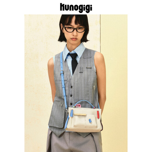 Guliang Jiji Kunogigi/Guliang Jiji Baustein Handtasche Kleine 25 neue Design mit echtem Leder Crossbody -Umhängetasche für Frauen Blau -Weiß -Bausteine