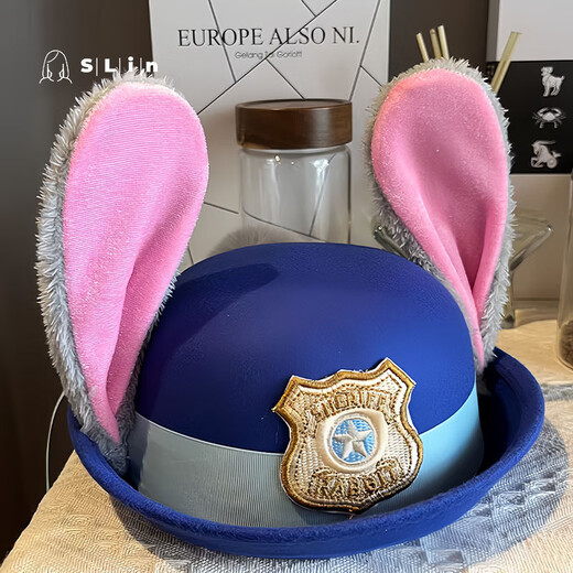 Indian (ENRMIIV) Zootopia Police Officer Judy Hat Rabbit Bowler Hat Judy Hat Children's Hairband Headwear Accessories Rabbit Officer Hat (Adult 57cm)