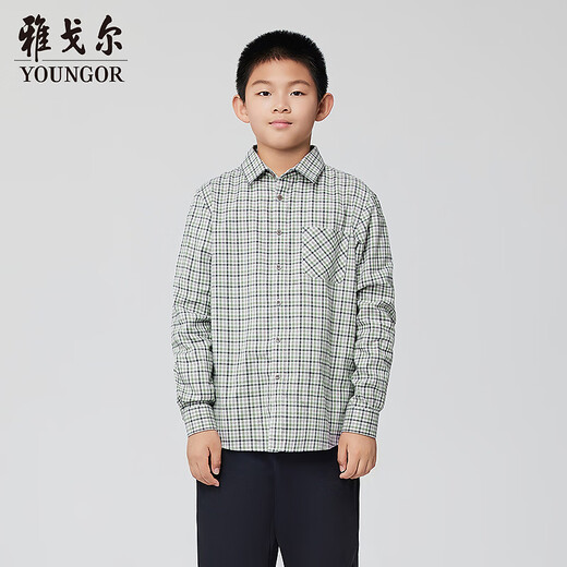 Youngor shirt junior autumn and winter cotton plaid long-sleeved shirt soft and skin-friendly green KLRM115675QFA 140 140/72