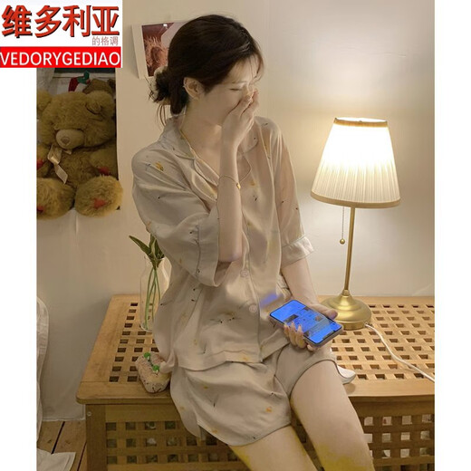 维多利亚的格调睡衣女夏季天冰丝绸2025年新款短袖两件套网红风感碎花家居服 感可外穿WLW-9226 M 【建议80-100斤】