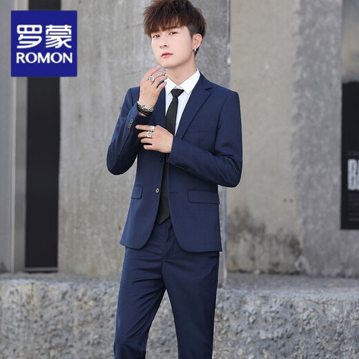 Luo Meng suit men's Korean version slim fit jacket groomsmen groom wedding business professional formal small suit men burgundy M