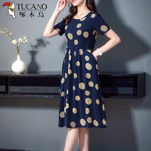 Tucano; Vestido de seda de algodón de pájaros carpinteros para mujeres de mediana edad y ancianos en el verano 2025 Nuevo falda de cubierta floral de gran tamaño de manga corta. Ligero y delgado 683-Nuevo No. 18 Color delgado 3xl [130-150Jin [Jin equivale a 0.5 kg]]