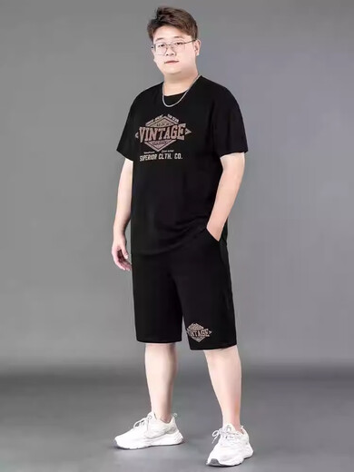 MCDV Gran tamaño INS INS TRENDY Camiseta de manga corta Traje de verano para hombres Fat Plus Fat Plus Pantaleros informales delgados Sportswear suelto 9922 Traje de seda de hielo de alta calidad negro XL recomendado 130-140Jin [Jin equivale a 0.5 kg]
