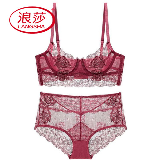 
LangSha Victoria Sexy Embroidery Sexy Lace Covered Bra Collection Lingerie Sponge-free Bra Set Grey [Set] 70B