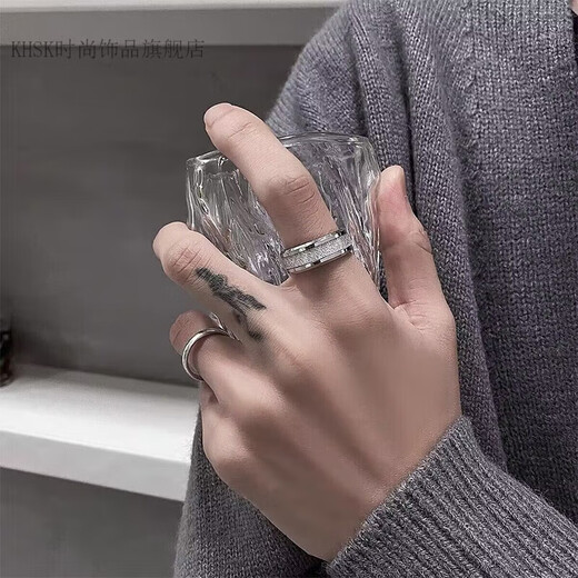 KHSK Old Phoenix 999 sterling silver pure silver trend ring rime pattern men's index finger ring couple temperament internet celebrity