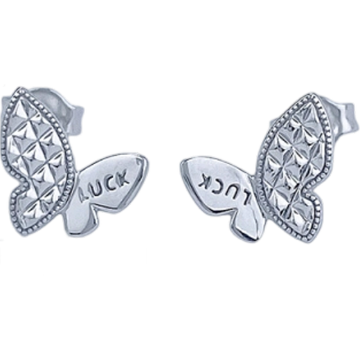 Lao Fengxiang platinum earrings LUCK diamond butterfly earrings, a light luxury gift for girlfriend and wife as a birthday gift, platinum jewelry, white gold, about 2.57g