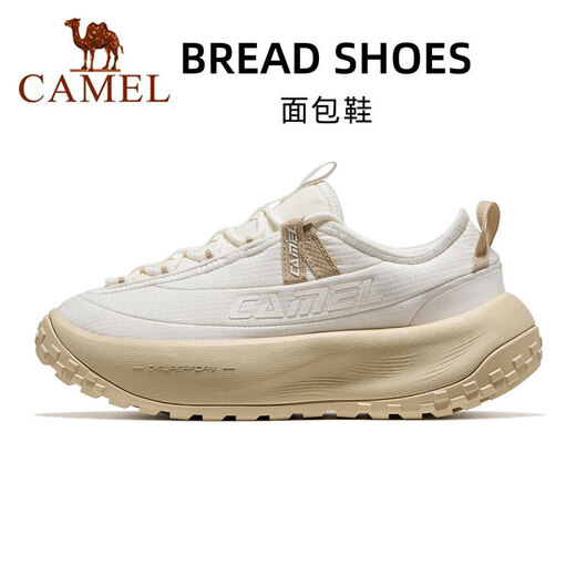 骆驼（CAMEL）风起面包鞋运动男鞋厚底缓震回弹休闲慢跑步鞋子 7001，象牙白/卡其白，女 35
