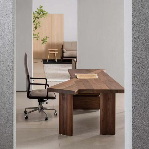 Aesthetic school new Chinese style high-end black walnut special-shaped desk Italian design office simple irregular computer desk customization contact customer service (deposit)