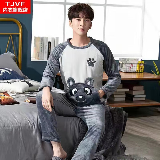 Katze-saugende Pyjama Herbst- und Winter-Dünne Flanellstudent Cartoon Pullover Langarmed Koralle Fleece Home Clothing Set 3884-Snow Bär 2xl Männer