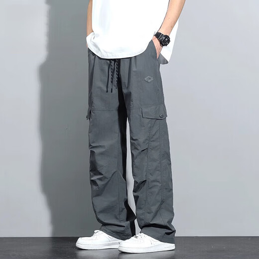 Kurashi Ichiki Sommer Leisure Hosen Männermodelle Marke Paratrooper Hosen loser gerader dünner Eisdraht Schnell Trocknungshose 756 Grau [Sommer] dünn m