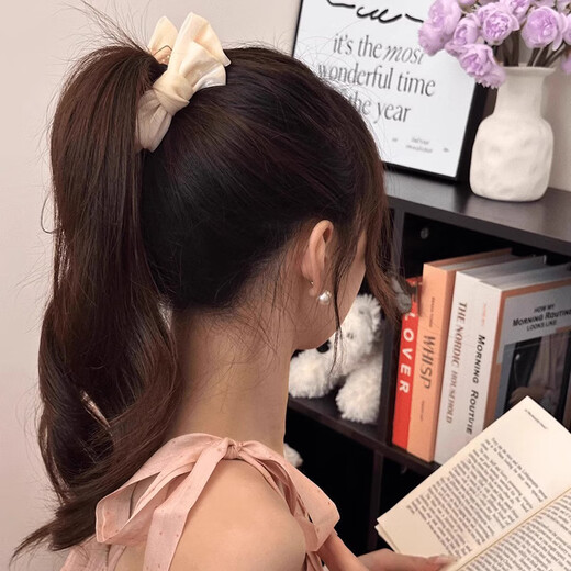 Two Worlds Happy Bow Tiara Ball Head Small Clip Girls High Ponytail Hair Clip Ball Head Fixing Artifact Hairpin Hair Accessory Beige Bow 1 Pack