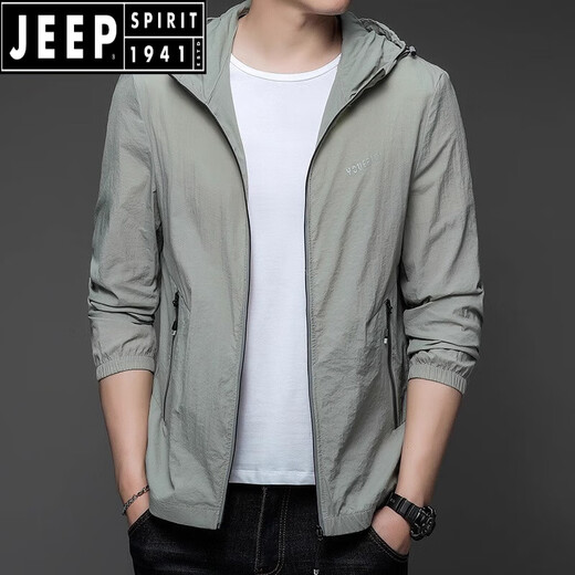 JEEP SPIRIT防晒衣男士夏季薄款户外运动时尚冰丝连帽防防晒服休闲外套衣服 N9928 雾蓝 M 170 105-120斤