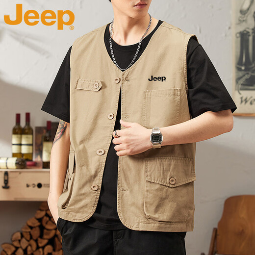 
Jeep (JEEP) vest men's summer casual V-neck workwear loose without shoulders versatile outdoor sports jacket Black L