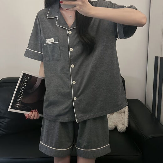 莫代尔韩版简约纯色棉睡衣女短袖短裤夏季两件套宿舍可外穿家居服套装 9903#黑色 M 80-100斤