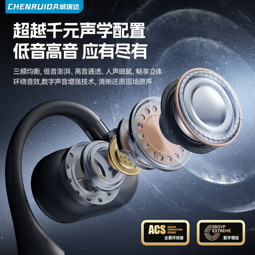 Chengruida AI instant translation Bluetooth headset, smart headset, open-type non-in-ear 2025 latest ultra-long battery life call noise reduction conference AI translation headset M116 black丨High-end version The Paper Berlin Sound Adaptation Apple Huawei Xiaomi oppo vivo