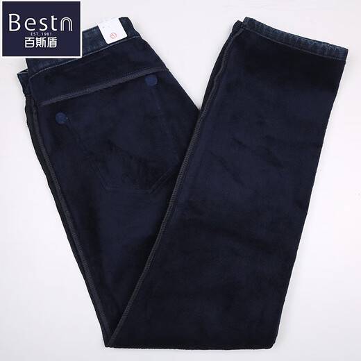 Beste High-End-Jeans für Männer mit Vlies verdickter mittleren und älteren, hohen Tailly-Daddy-Hosen BSD-1398 Dunkelblau Fleece verdickte 29 2 Fuß 2 Taillenumfang