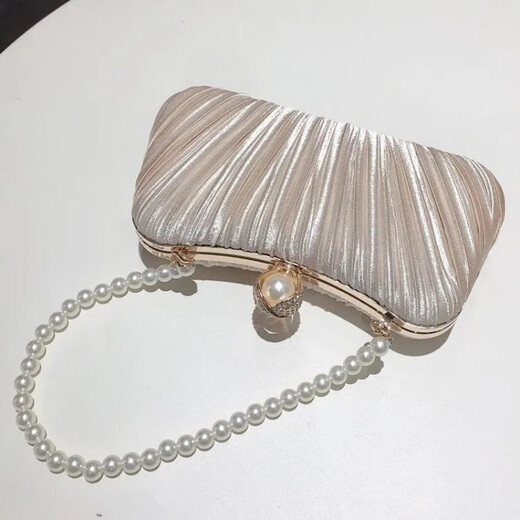 Yingtang Daisy Celebrity Dinner Clutch Women's Banquet Small Bag with Evening Dress Handbag Champagne Color + Pearl Short Chain