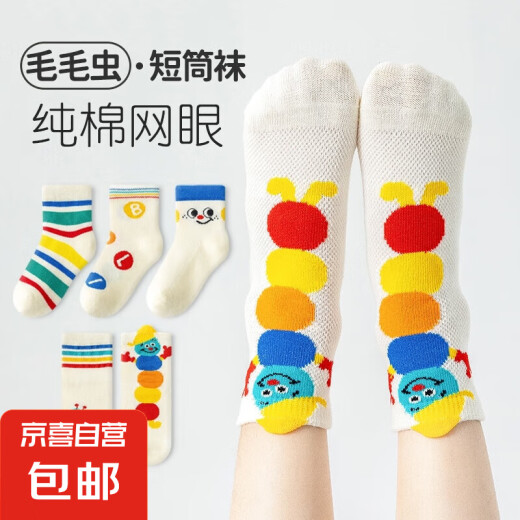 儿童袜子可爱卡通女童春夏精梳棉袜网眼虫虫袜子网眼薄款透气袜子 网眼彩虫QH671【夏季】5双 9-12岁 (XL)