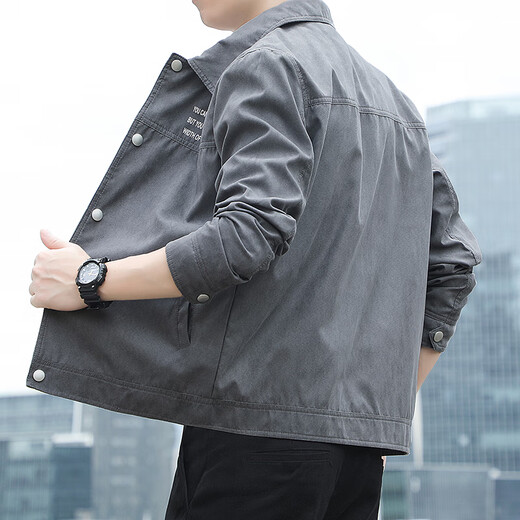 With pure YISHION2025 new men's lapel jacket retro jacket thin shirt suede spring and autumn gown youth clothes [Autumn and winter style] K12806 black [quality plus M