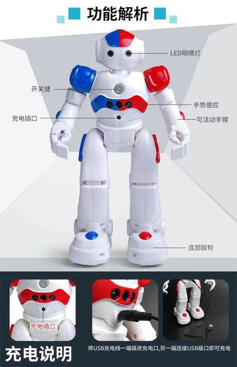 SAMEWIN新品微供智能早教遥控机器人益智男孩儿童玩具手势感应USB 蓝色（英文版