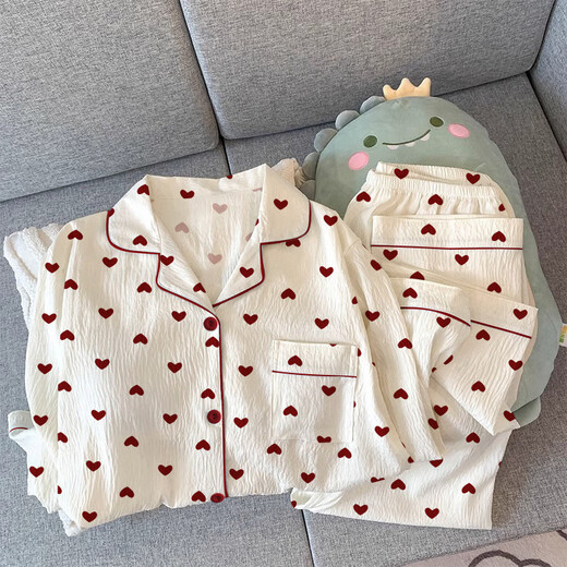 Zipjbxins Xiaoxiangfeng Love Pajamas Impreso Primavera y otoño 2025 Conjunto de ropa para el hogar Sweet Girls KK-3523 (conjunto de manga larga) M [sugerir 80-100Jin [Jin equivale a 0.5 kg]]