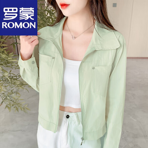 罗蒙（ROMON）2025春夏季新款短款宽松百搭轻薄外套开衫防晒上衣夹克长袖防晒衫 粉红色 S 【建议80-100斤】