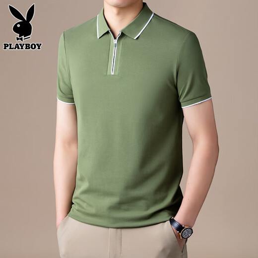 Playboy (Playboy) Polo Half-Zipper Polo pour hommes T-shirt à manches courtes pour le nouveau haut à manches à manches en soie en ligne de glace d'été pour hommes pour hommes T Comfort Fymb9276 White M [90-110Jin [Jin est égal à 0,5 kg]]]