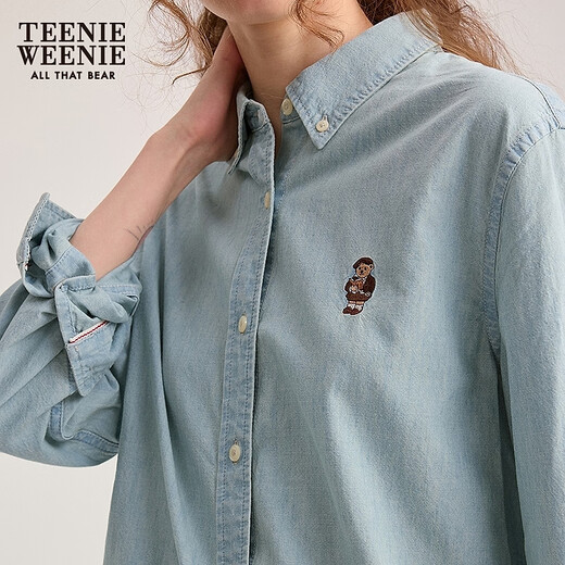 Teenie Weenie小熊女衬衫秋冬时尚舒适宽松学院风刺绣牛仔衬衣上衣 浅蓝色 M