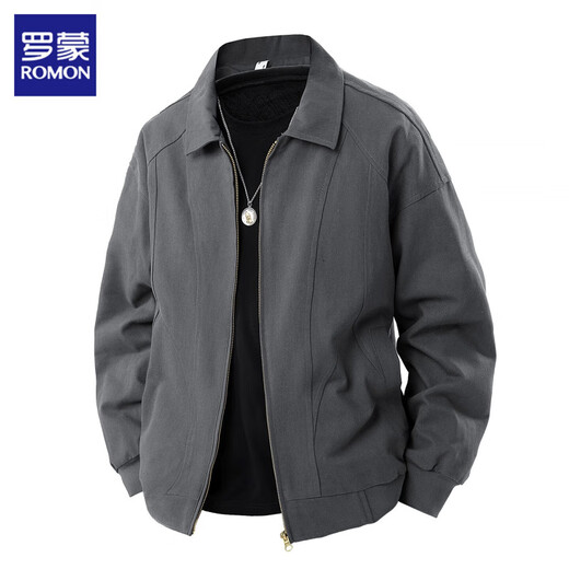 ROMON pure cotton jacket men's spring and autumn 2025 new versatile trendy brand loose handsome lapel casual tops dark gray XL