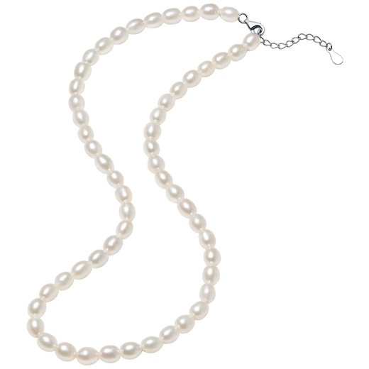 Saturday Fortune S925 Silver Pearl Necklace Girl Birthday Gift X0512047 Rice Pearls 5-6mm 40+3cm