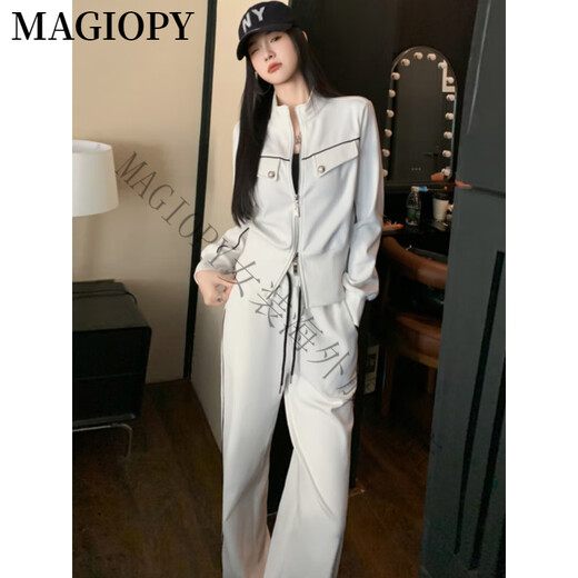 MAGIOPY国际奢侈高档品牌欧货时尚白色休闲运动套装女春2025洋气显瘦立领 白色套装 S(100斤以内)