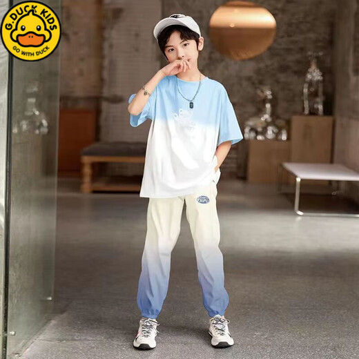 G.DuckKids Boys Traje de verano de moda de verano Pantalones de mosquito de manga corta Pantalones de manga corta Mosquito de tamaño mediano Conjunto de dos piezas de dos piezas de tamaño mediano YY1039 Azul 160 150-160cm