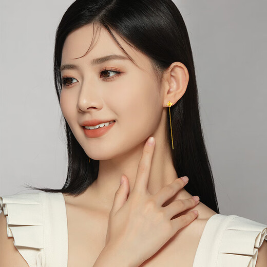 Old temple gold earrings, pure gold earrings, snowflake tassel earrings, women's birthday gifts for girlfriends, wife's birthday gifts, wedding hardware, pure gold earrings, about 1.2g, gift box